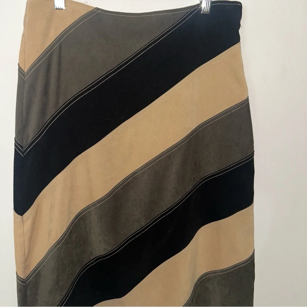 Zinc Tan and Black Asymmetrical Pencil Skirt